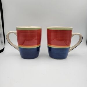 Royal Norfolk Coffee Mugs Stripes Red Orange Green Blue Ivory HH20 - Set of 2